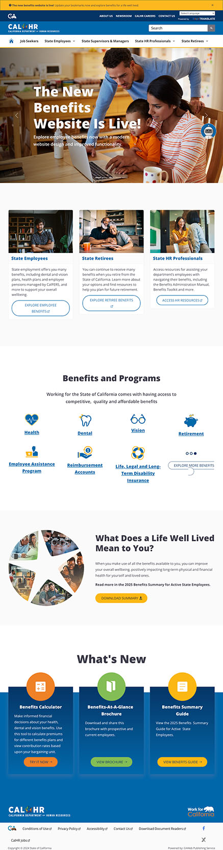 CalHR Benefits Website Homepage Screenshot