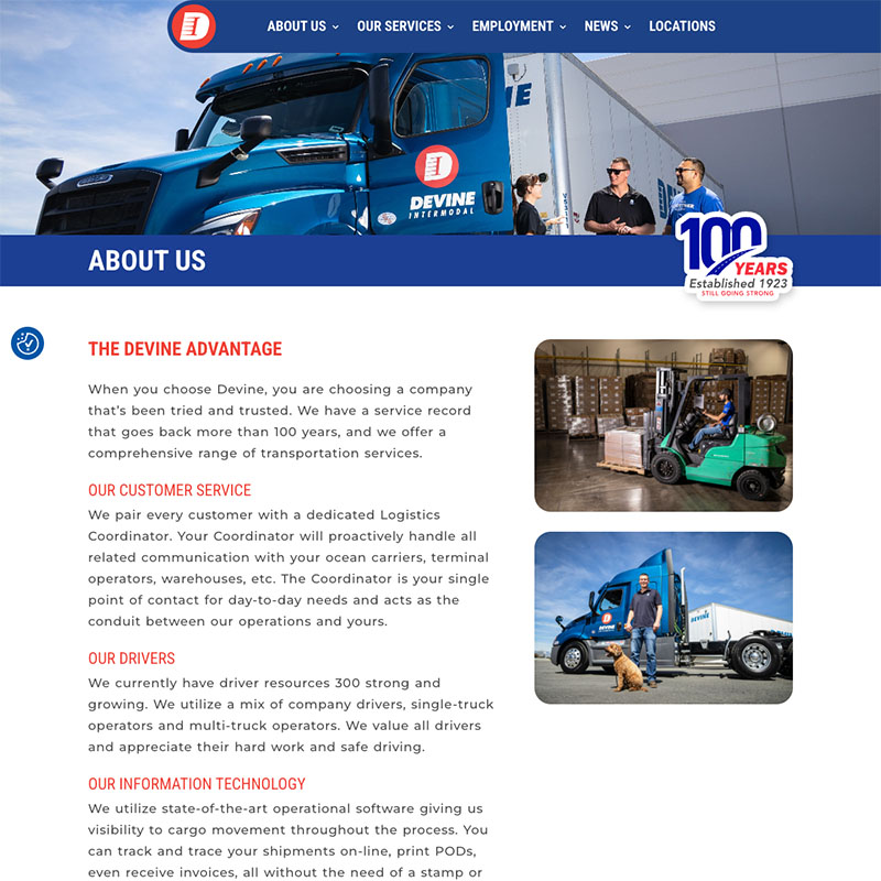 Devine Intermodal Website Design Screenshot 1