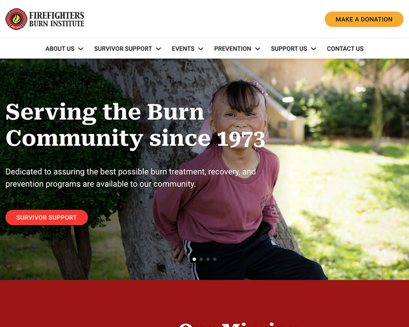 After Screenshot of Firefighters Burn Institute website redesign