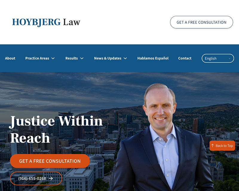 After Screenshot of Hoybjerg Law website redesign