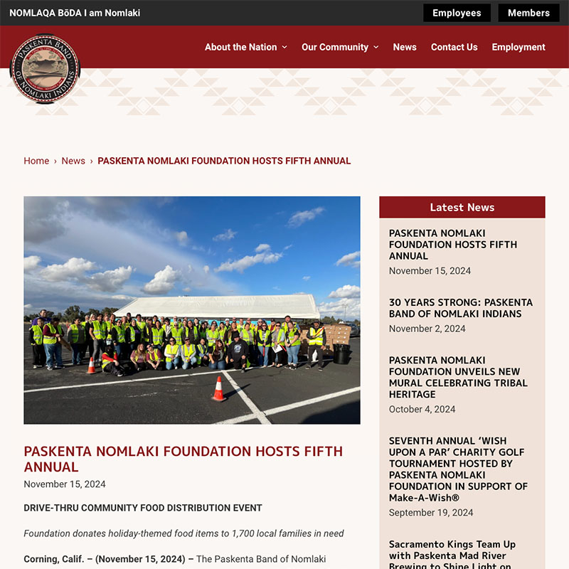 Paskenta Band of Nomlaki Indians Website Design Screenshot 2