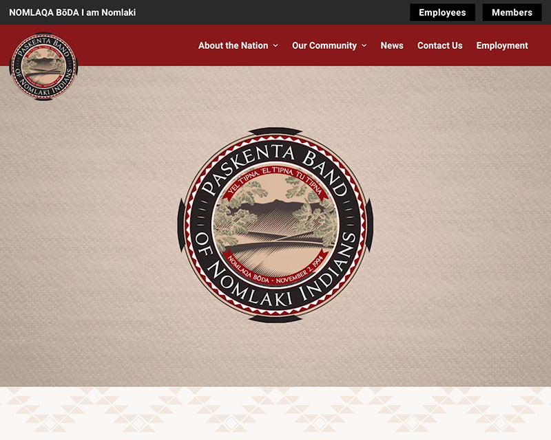 After Screenshot of Paskenta Band of Nomlaki Indians website redesign